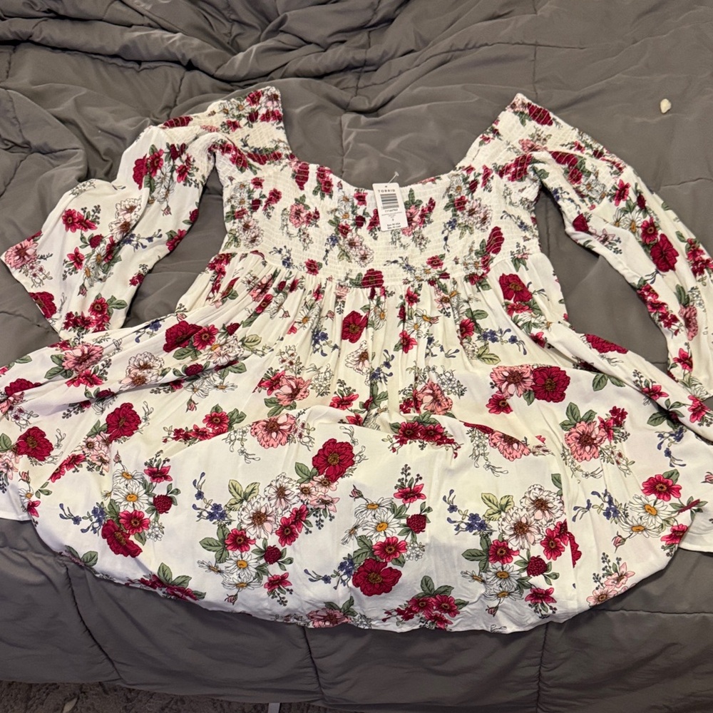 Torrid Floral Off-Shoulder Dress - Red and White